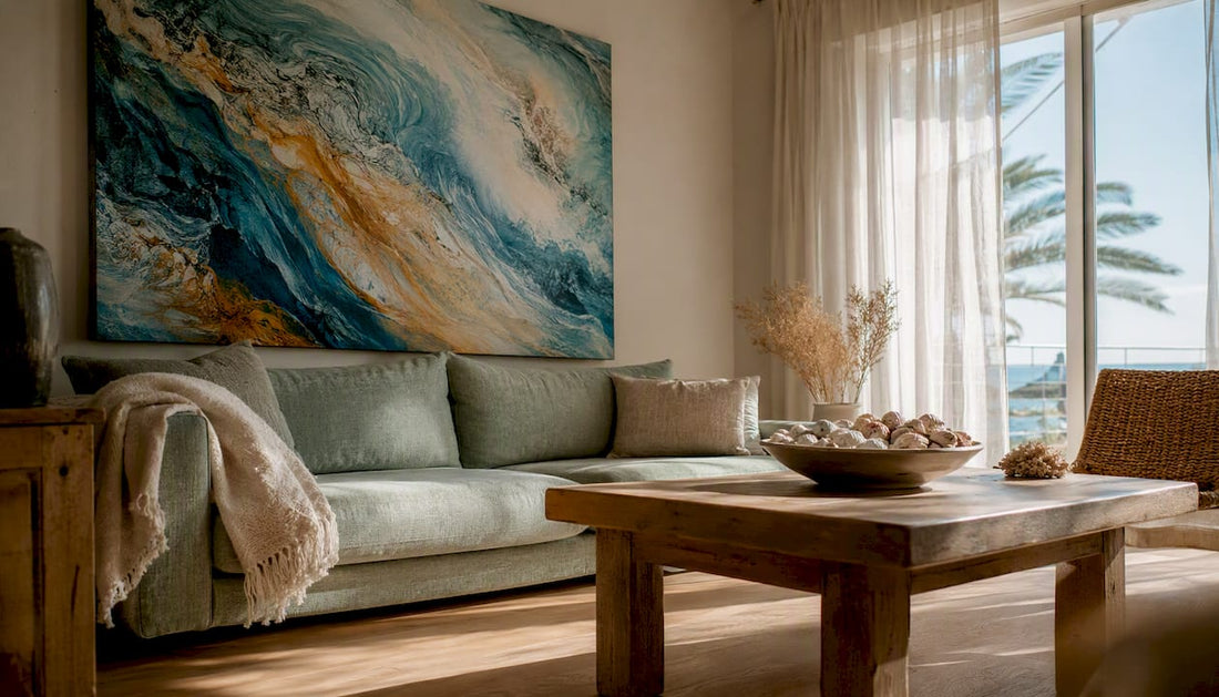 Abstract fluid art painting in luxury living room