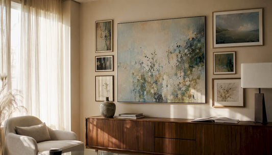 Gallery wall art display in elegant room