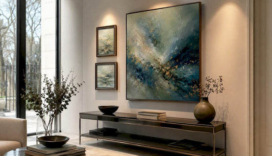Refined interior with gallery-style art display