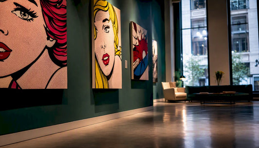 Gallery wall with Pop Art style paintings