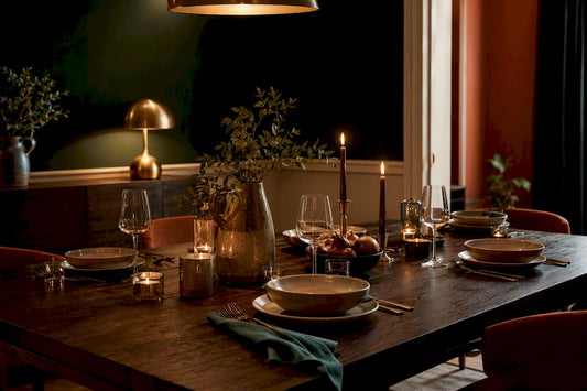 Moody dining room in earth and jewel tones