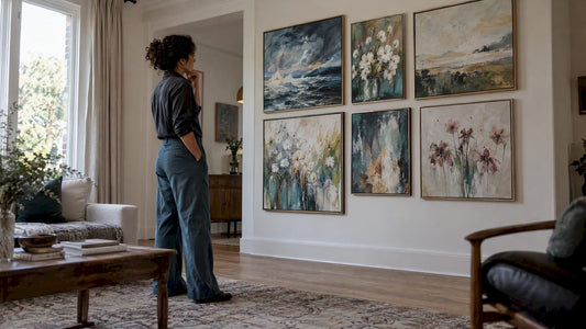 Curated contemporary picture wall with paintings