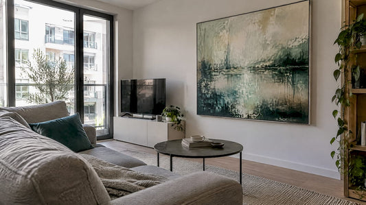 Original abstract painting above a condo sofa