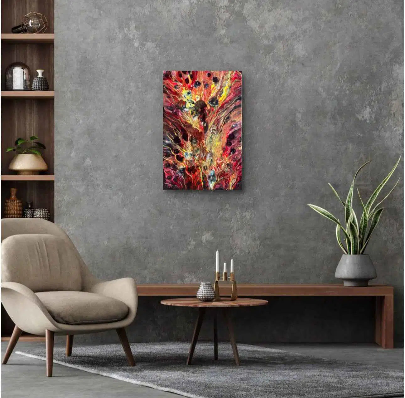 Original Painting - Phoenix - Fluid Abstract Red Gold Fire