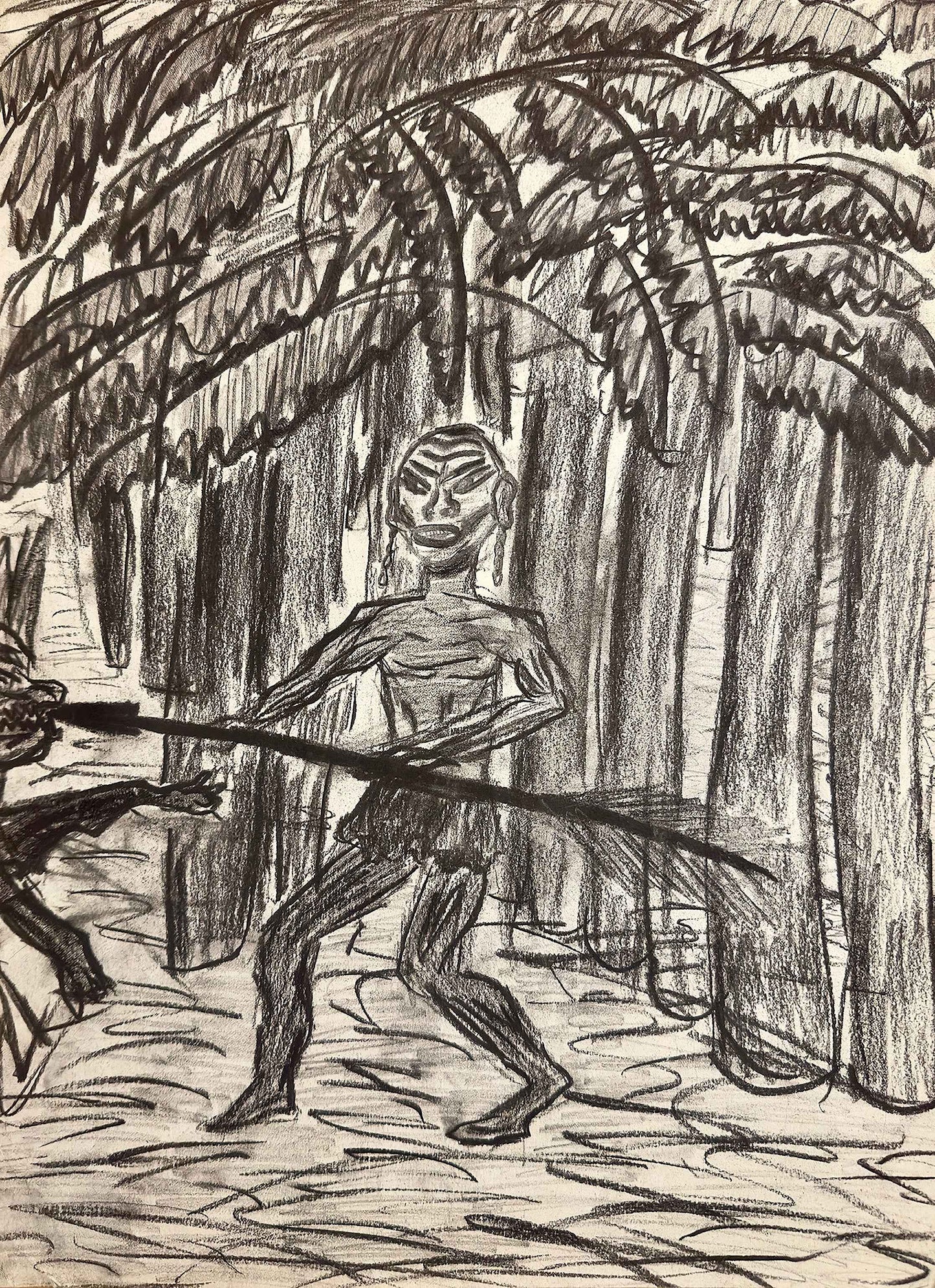 Original Charcoal Drawing - The Scavenger - Figurative Tonal