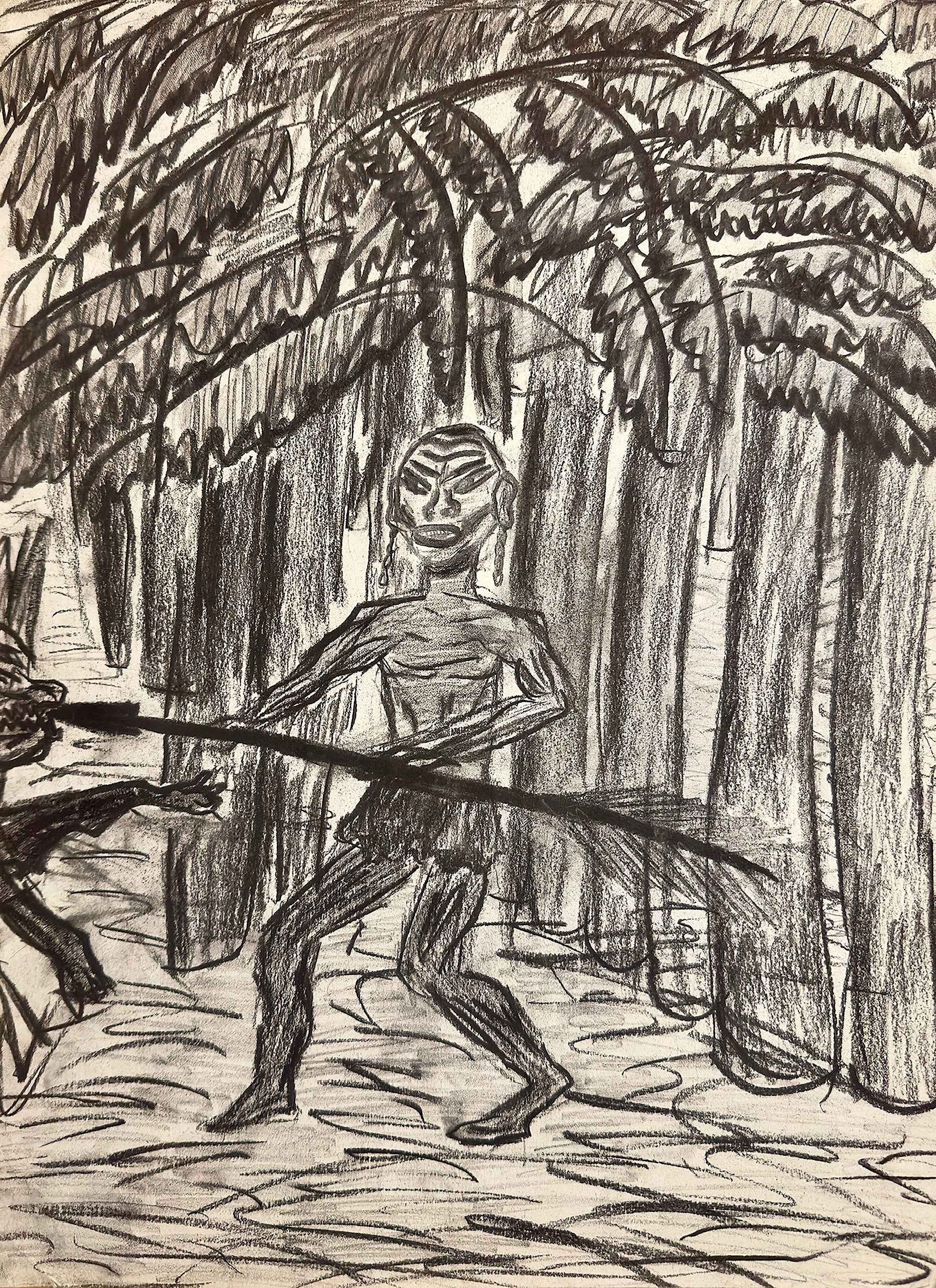 Original Charcoal Drawing - The Scavenger - Figurative Tonal