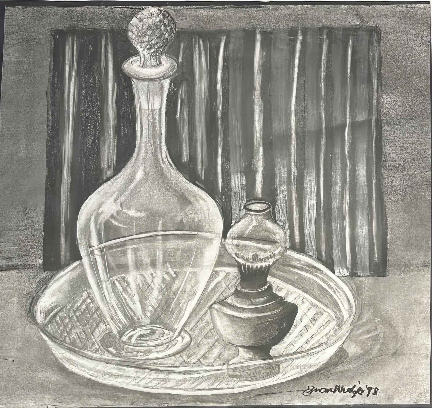 Original Drawing - Crystal Memory - Charcoal Still Life