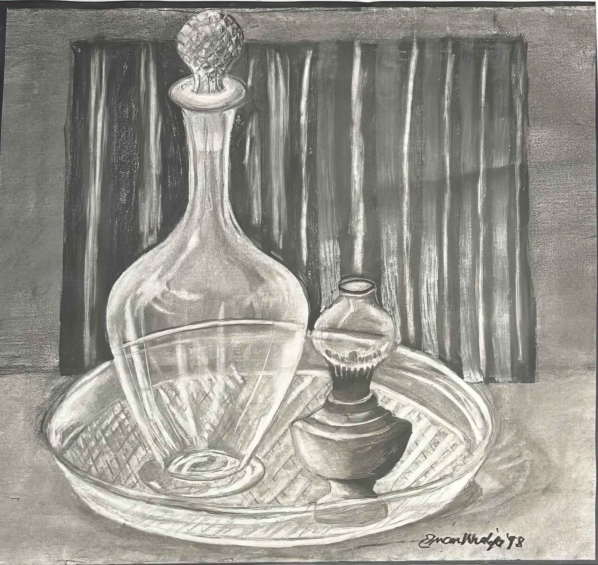 Original Drawing - Crystal Memory - Charcoal Still Life