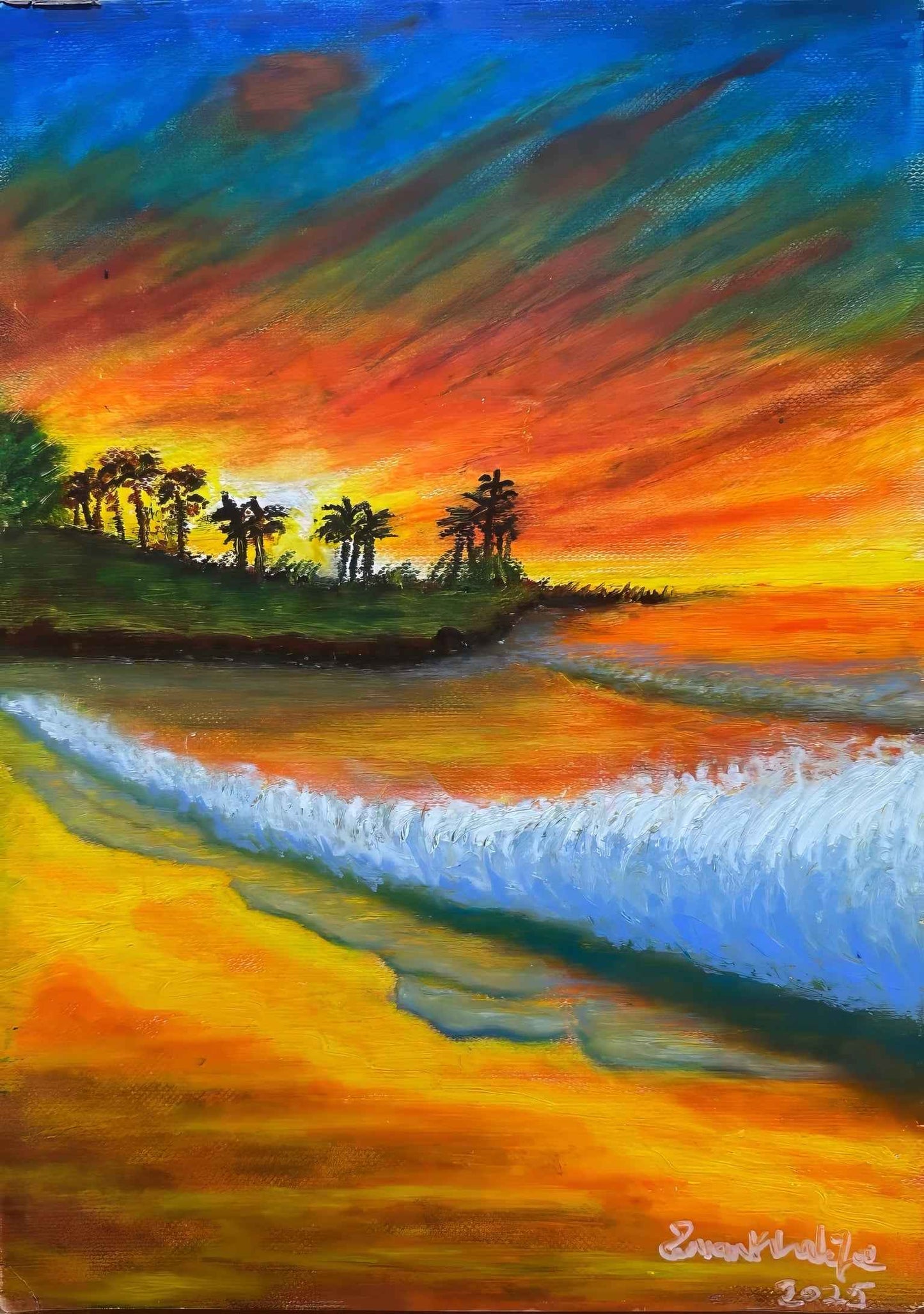 Original Painting - Day Blazed - Tropical Sunset & Palm Tree