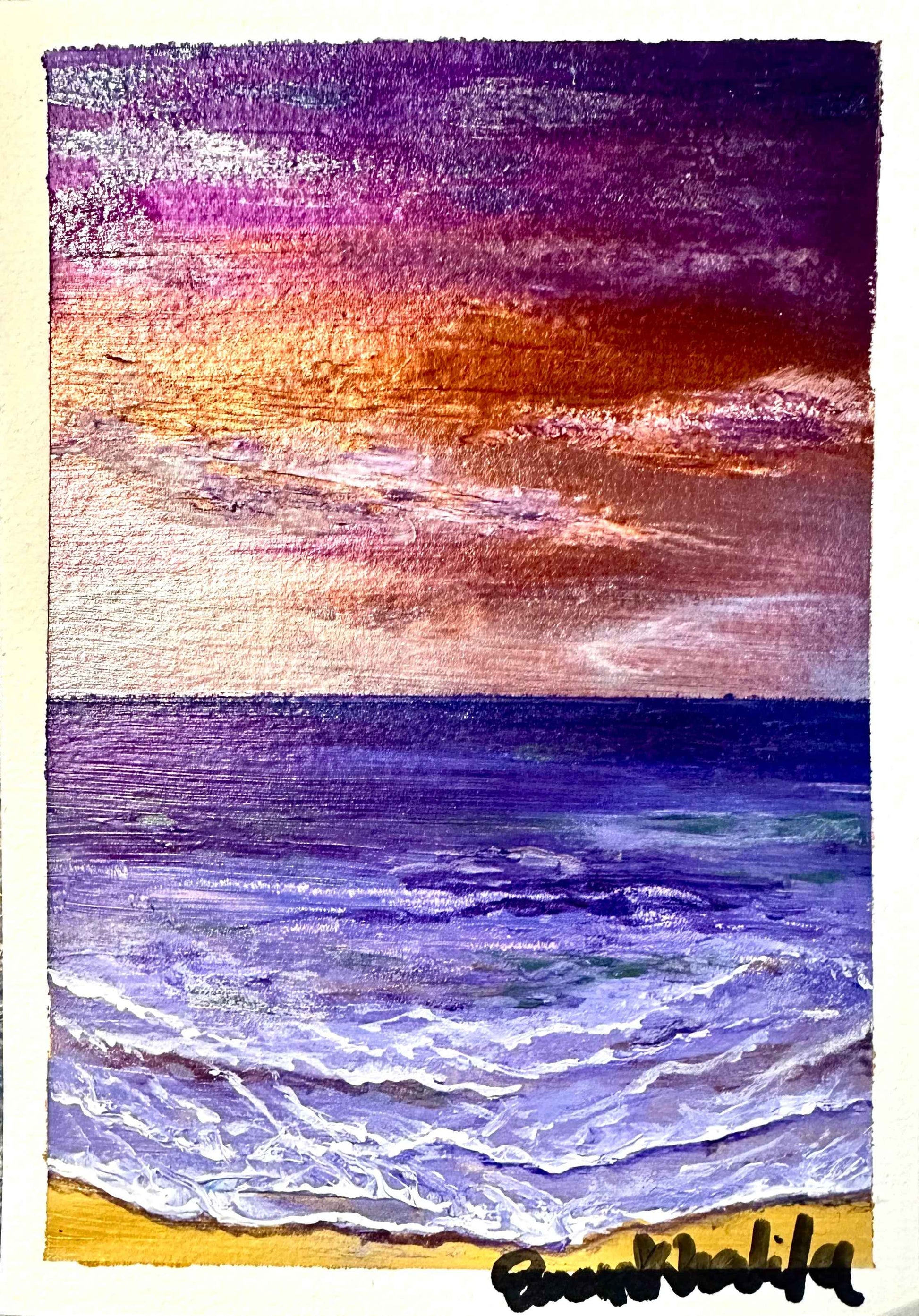 Mini Art - Velvet Dusk - Seascape Purple Orange Sunset