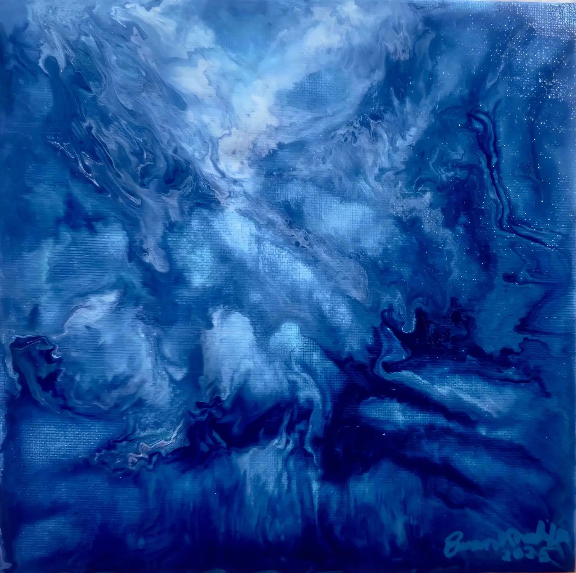 Original Painting - Thunder - Fluid Art Dramatic Blue Storm