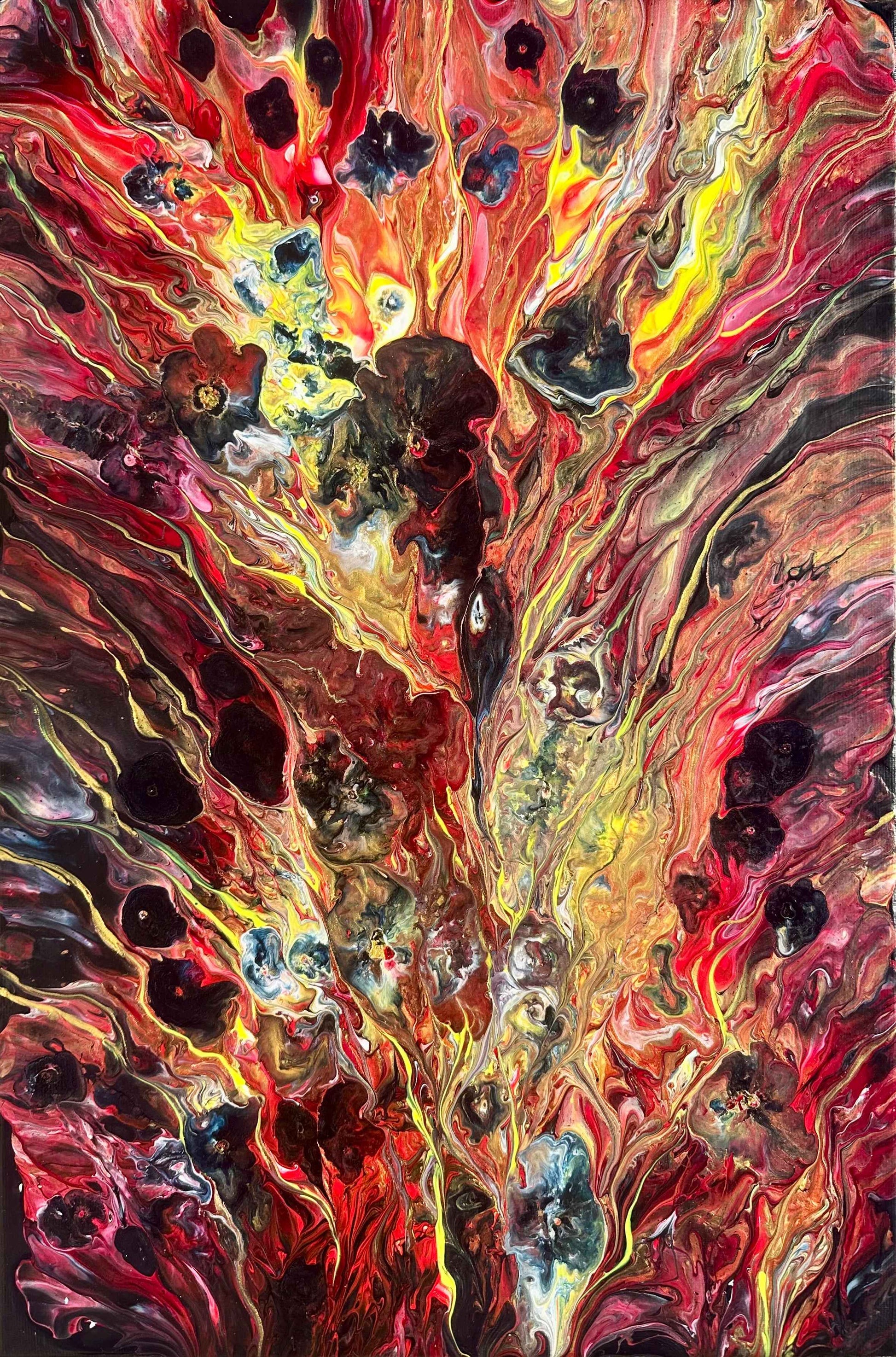 Original Painting - Phoenix - Fluid Abstract Red Gold Fire