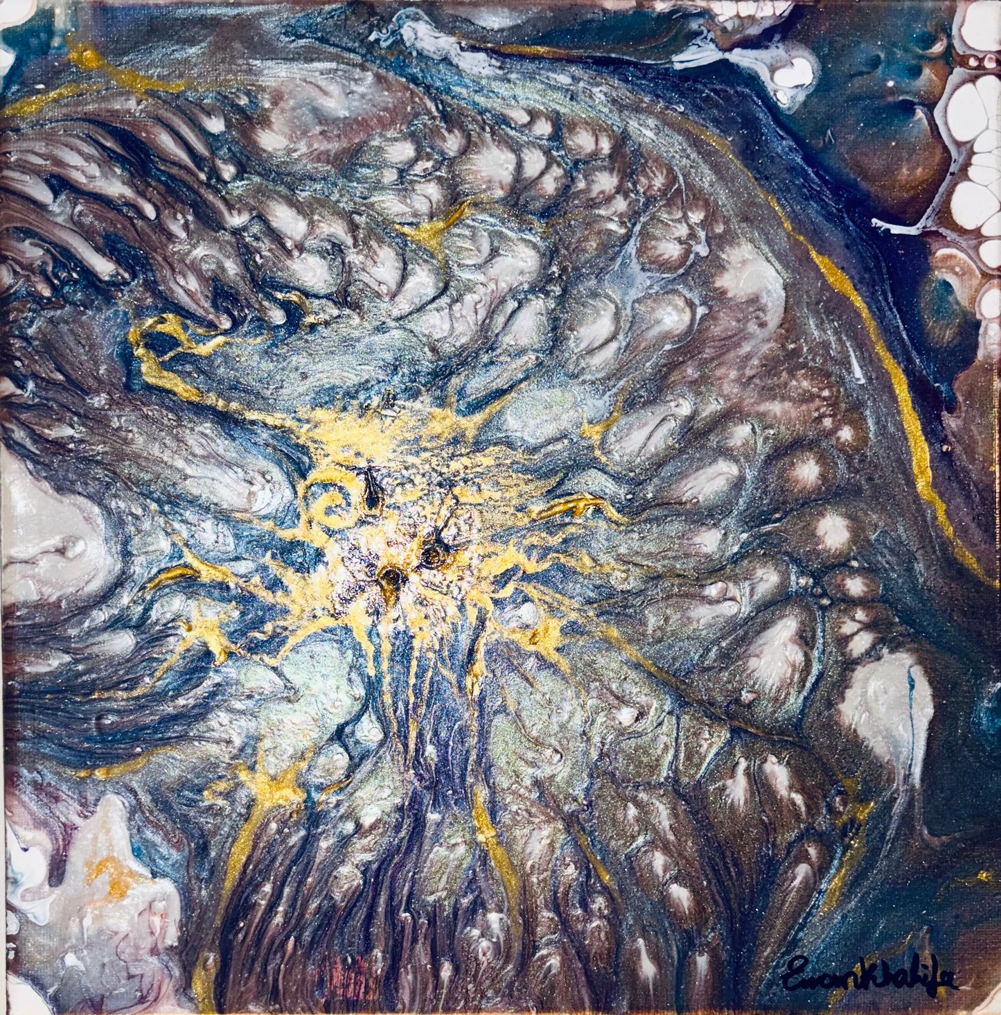 Catharsis – Contemporary Metallic Silver and Gold Abstract Acrylic Painting