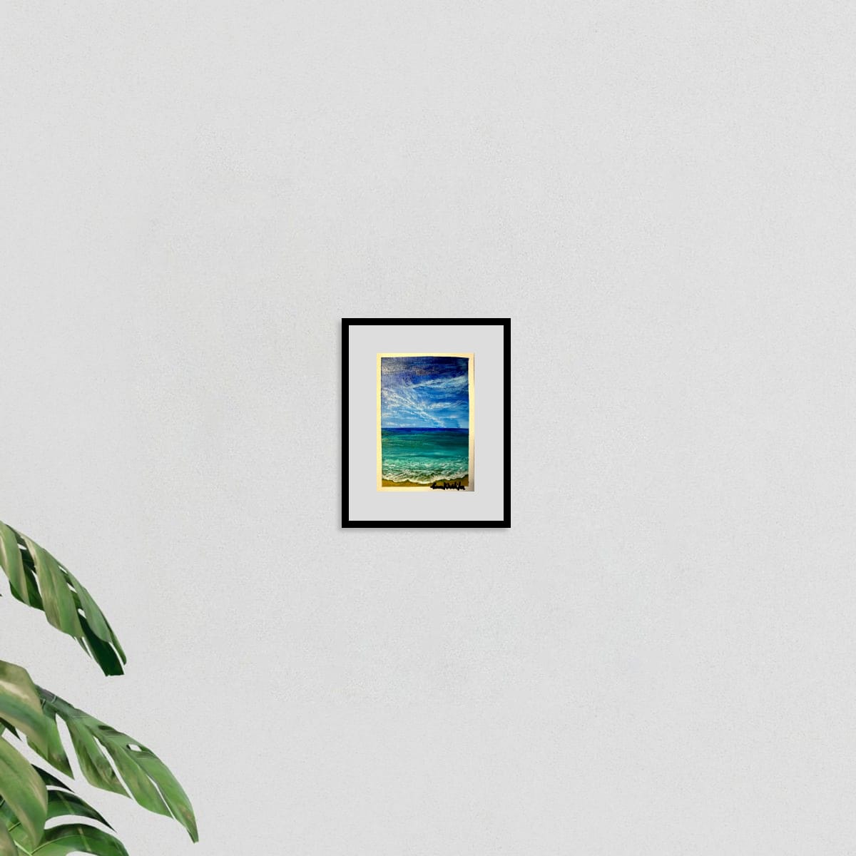 Turquoise Noon original hand-painted A6 art card—turquoise and blue seascape, daylight reflections.