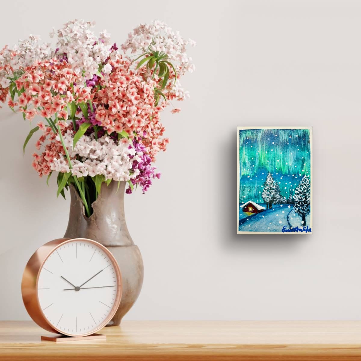 Mini Art – Aurora Cottage – Snowy Northern Lights Landscape