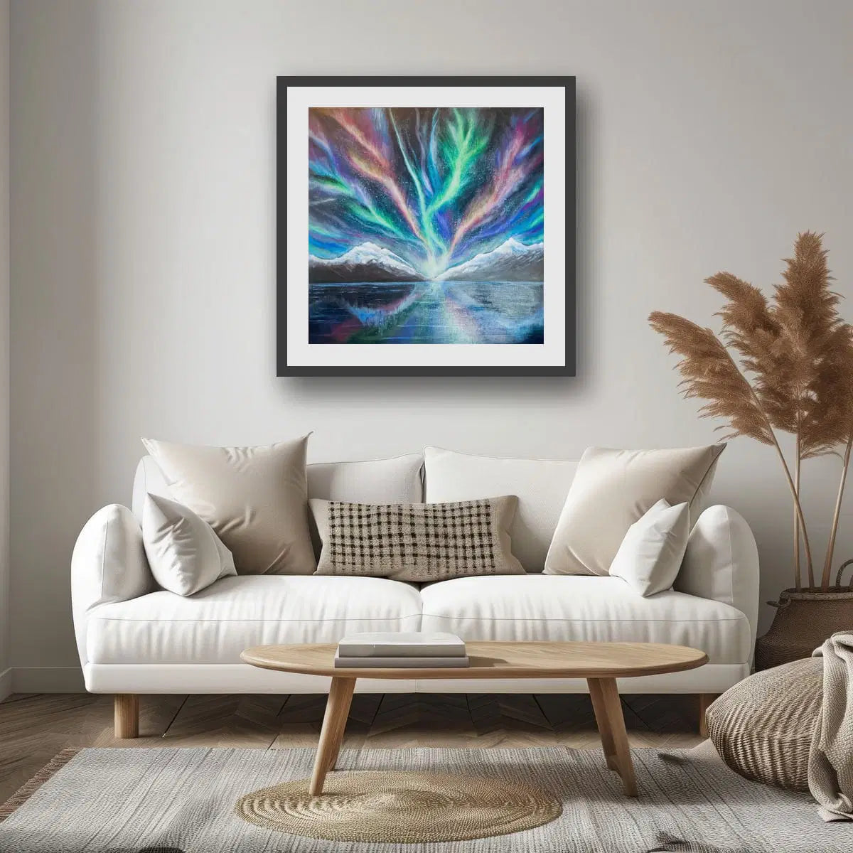 Original Painting – Ascension – Aurora Mountain Landscape with Reflective Water - Eman's Gallery