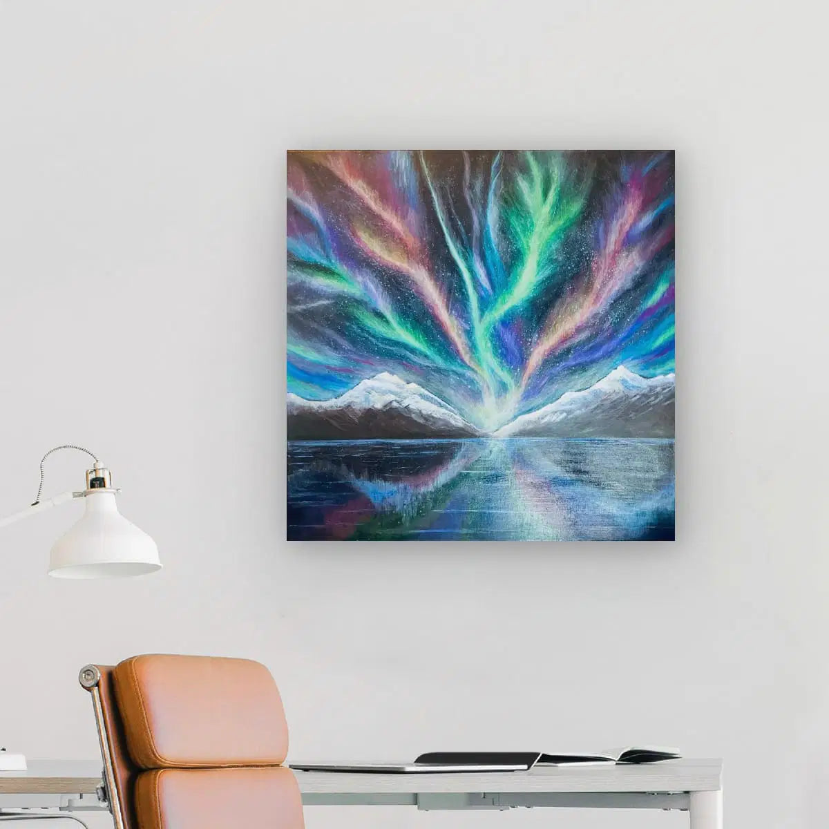 Original Painting – Ascension – Aurora Mountain Landscape with Reflective Water - Eman's Gallery