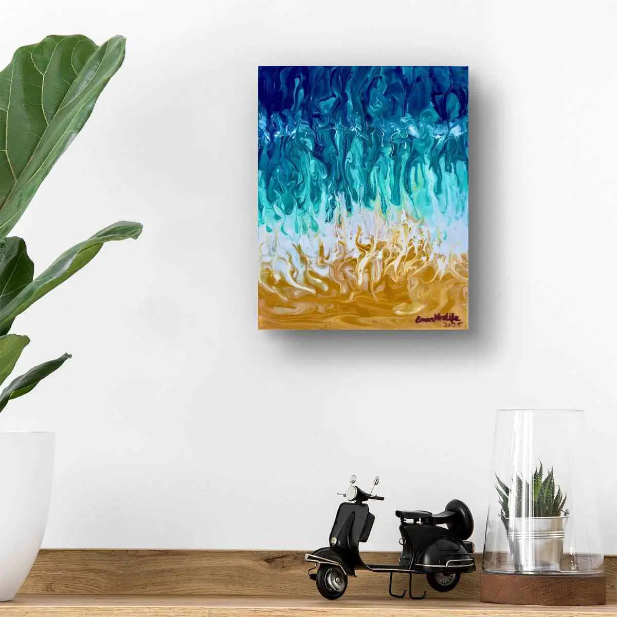 Original Painting - Good Tidings - Fluid Blue Gold Ocean Art