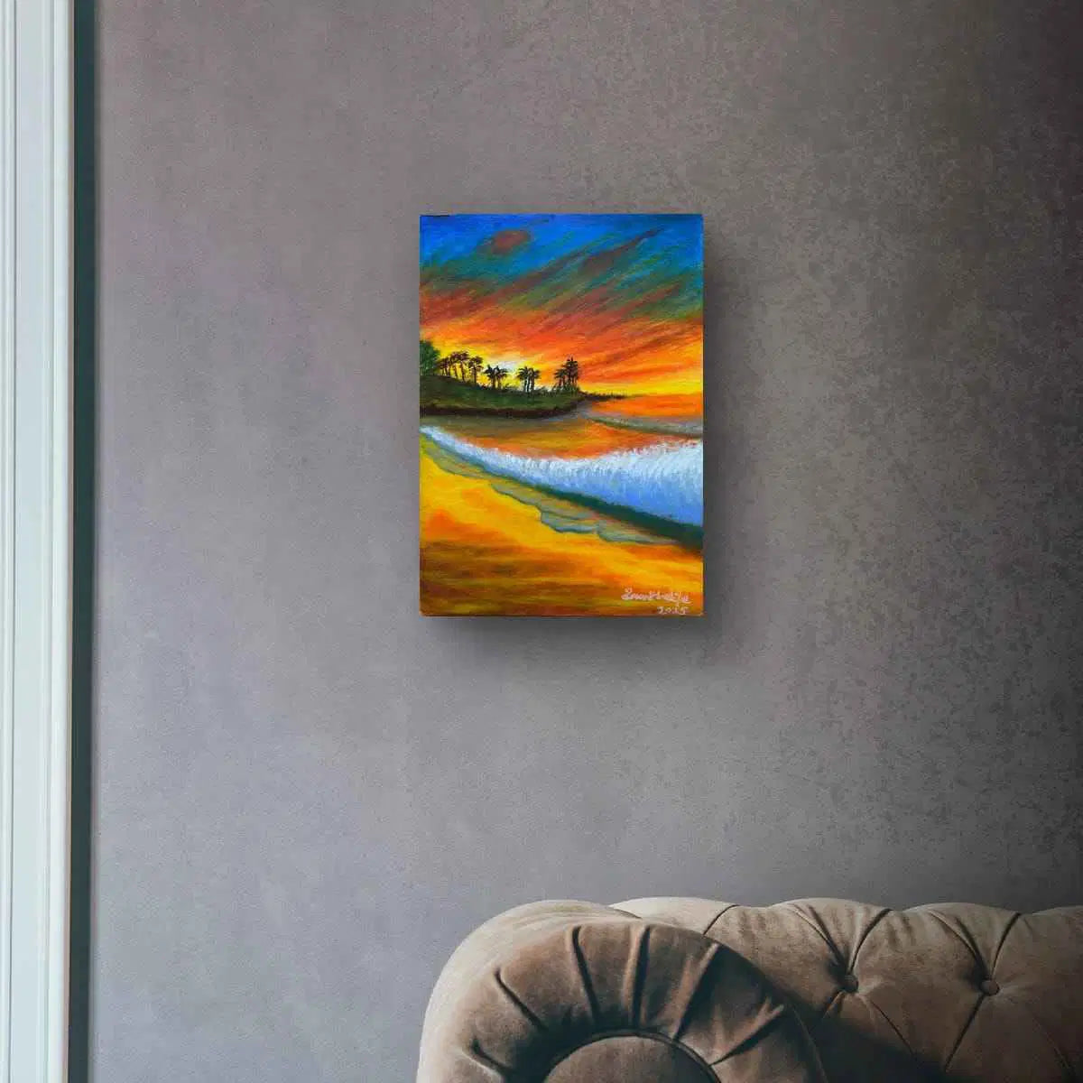 Original Painting - Day Blazed - Tropical Sunset & Palm Tree
