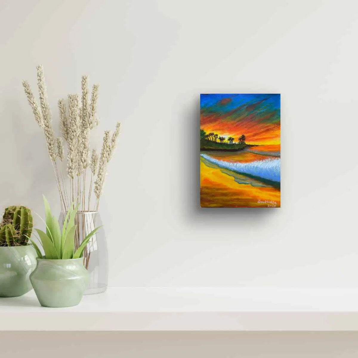 Original Painting - Day Blazed - Tropical Sunset & Palm Tree