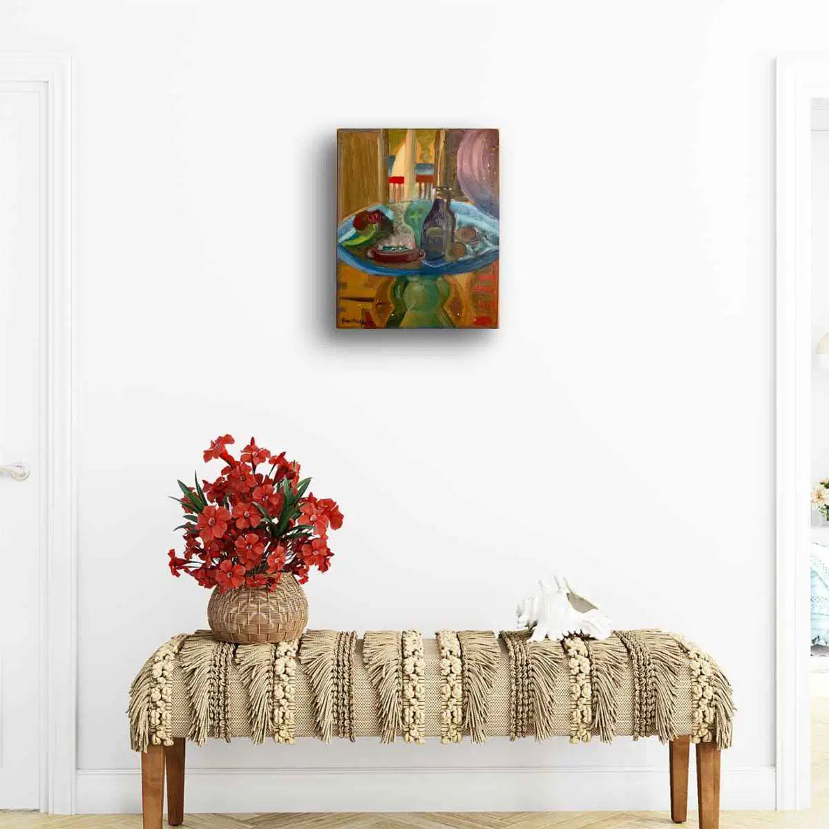 Original Oil Painting - Table of Echoes - Surreal Interior