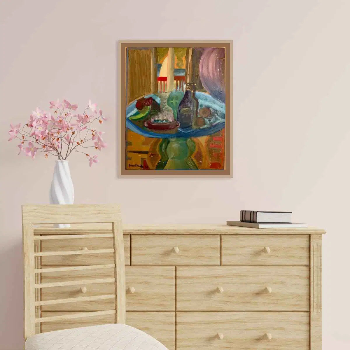 Original Oil Painting - Table of Echoes - Surreal Interior