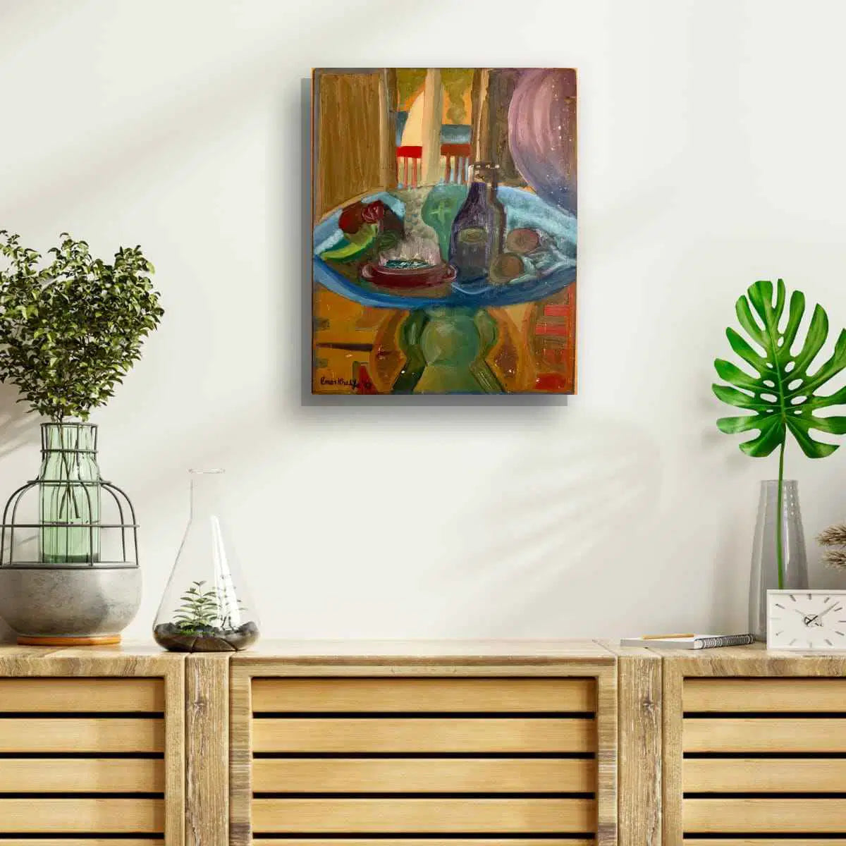 Original Oil Painting - Table of Echoes - Surreal Interior