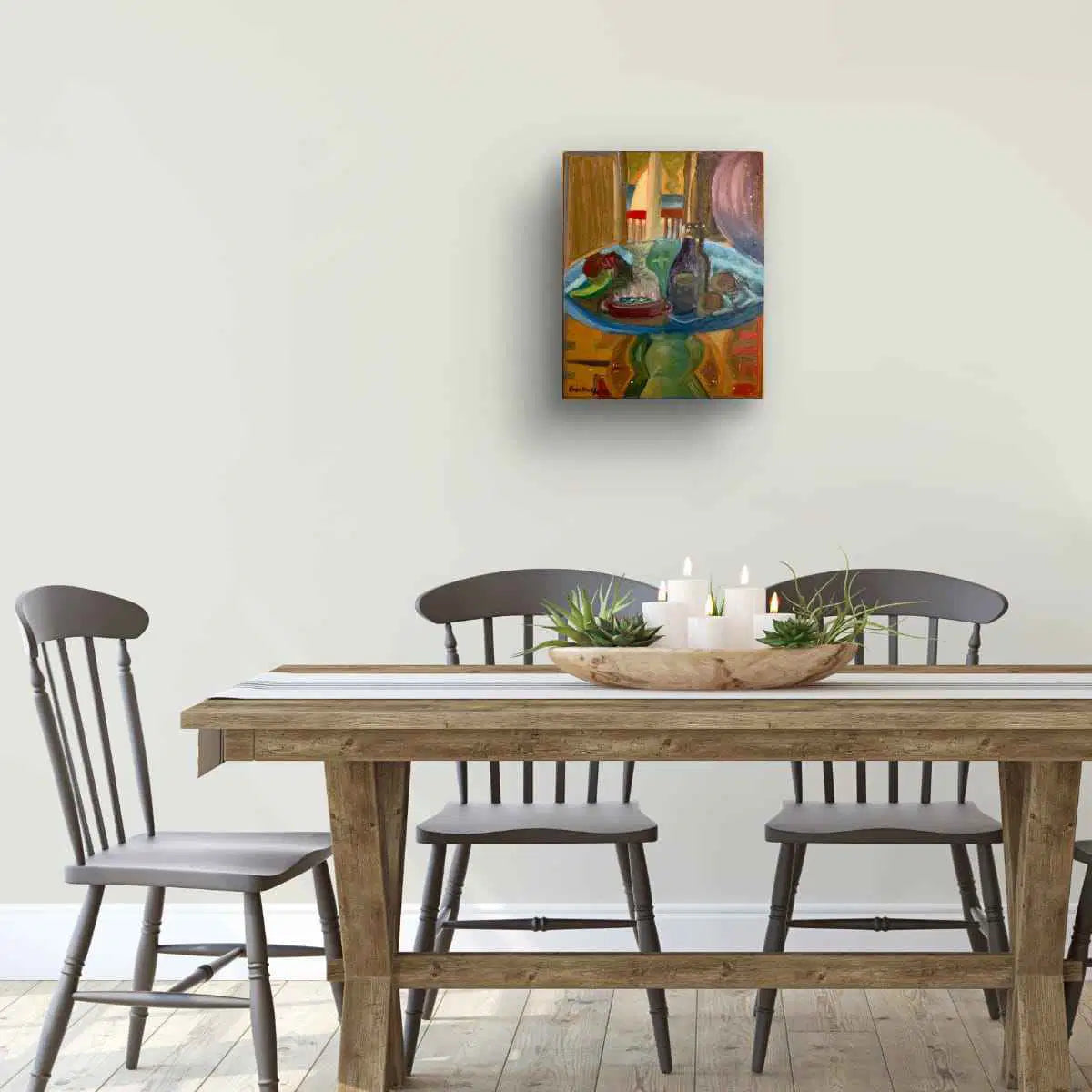 Original Oil Painting - Table of Echoes - Surreal Interior