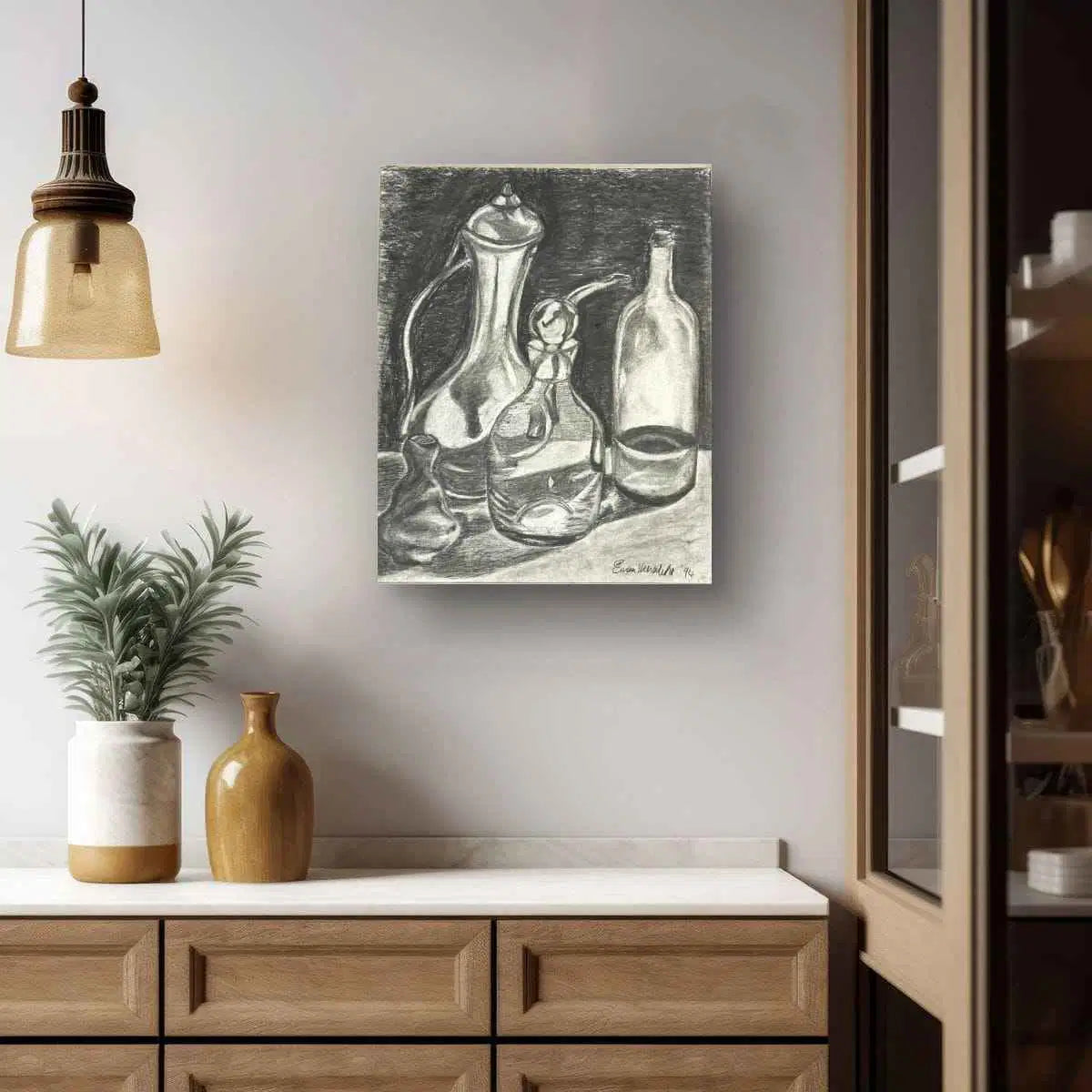 Original Charcoal Drawing - Silent Reflection - Still Life