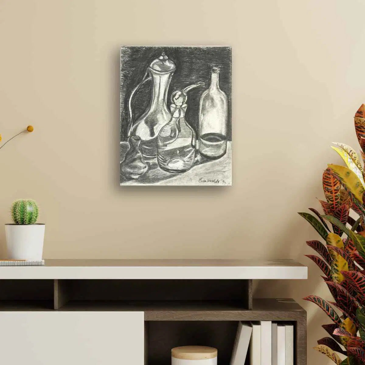 Original Charcoal Drawing - Silent Reflection - Still Life