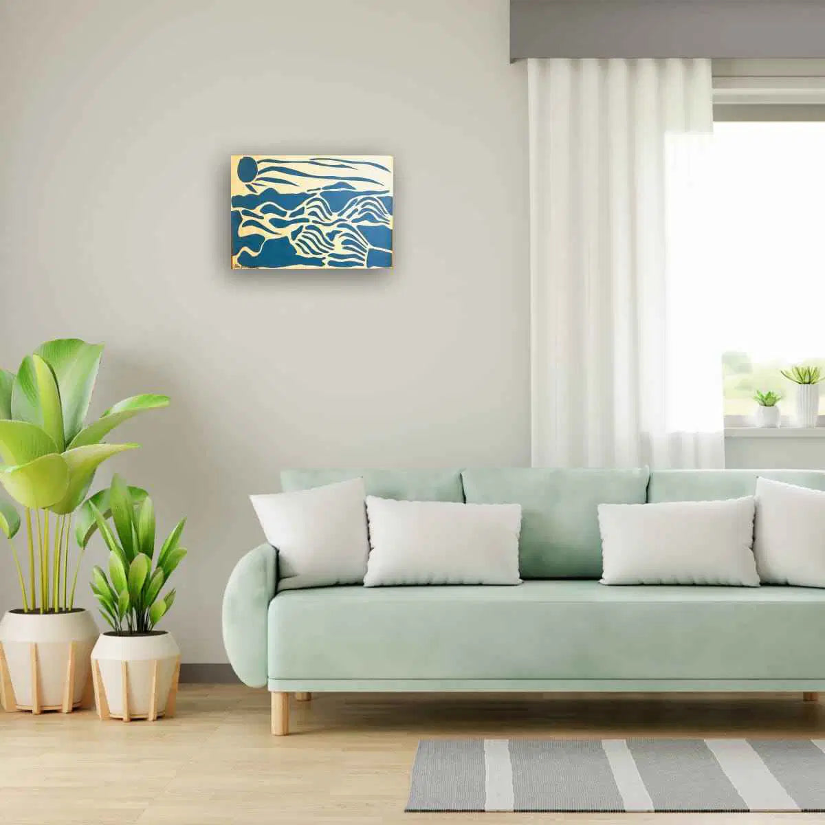 Original Collage - Blue Airwaves - Minimalist Abstract Ocean - Eman's Gallery