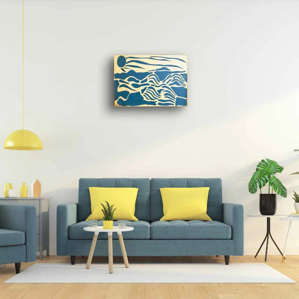 Original Collage - Blue Airwaves - Minimalist Abstract Ocean - Eman's Gallery