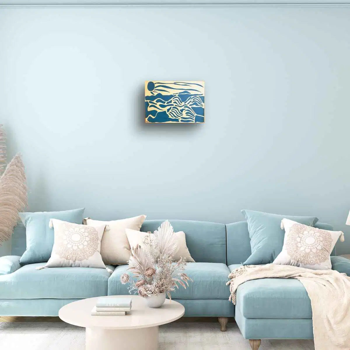 Original Collage - Blue Airwaves - Minimalist Abstract Ocean - Eman's Gallery