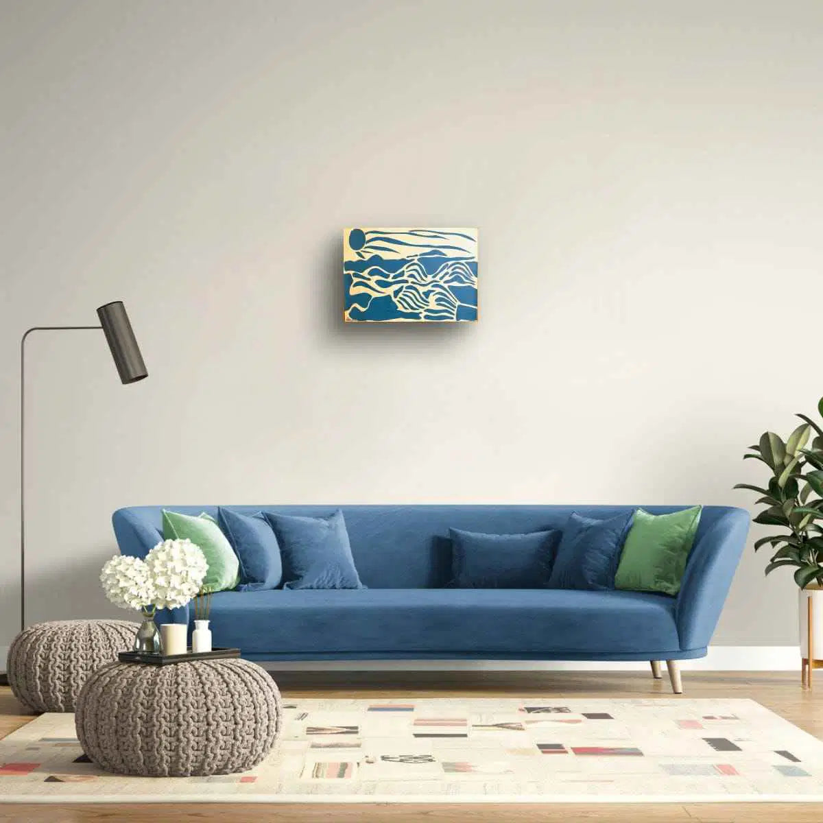 Original Collage - Blue Airwaves - Minimalist Abstract Ocean - Eman's Gallery