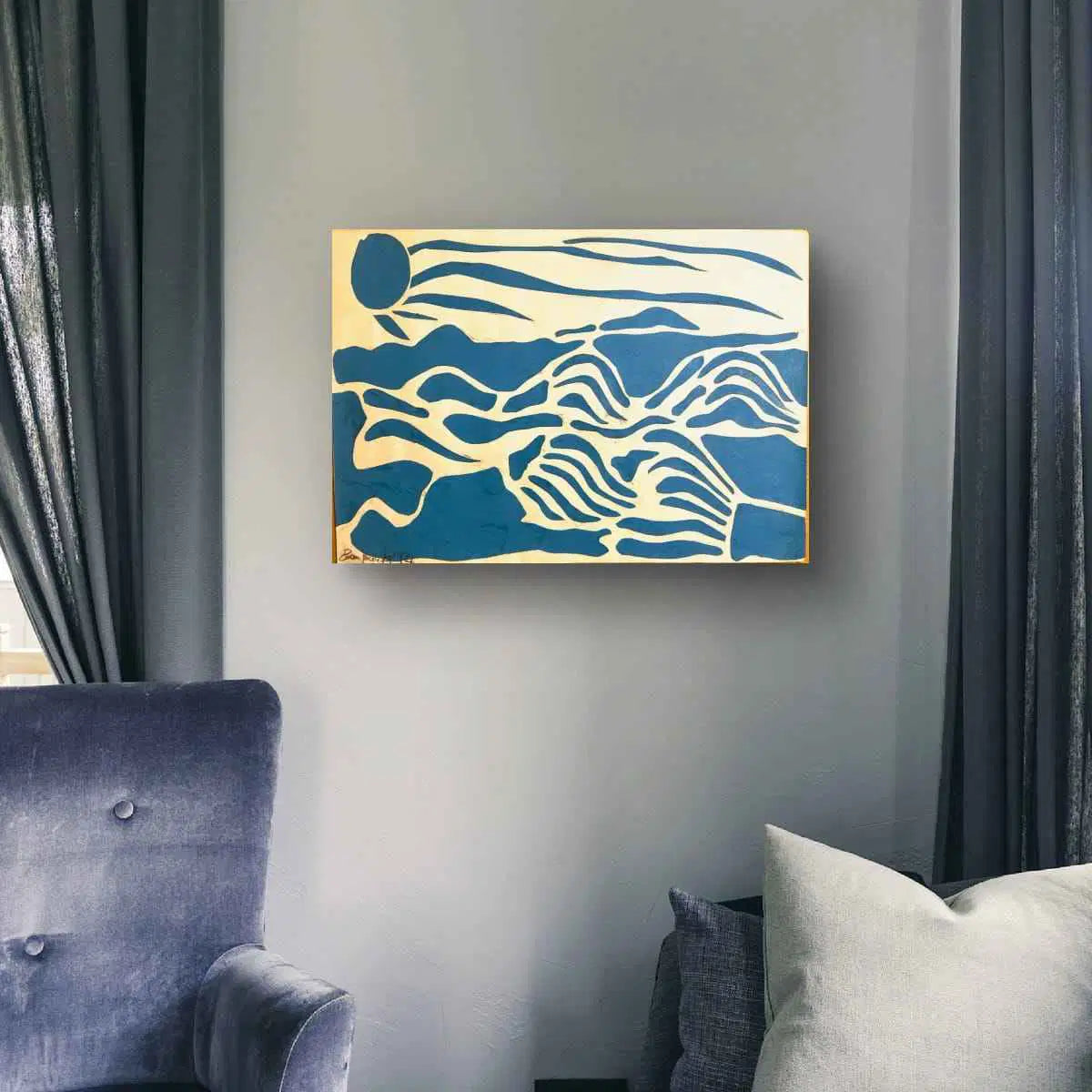Original Collage - Blue Airwaves - Minimalist Abstract Ocean - Eman's Gallery
