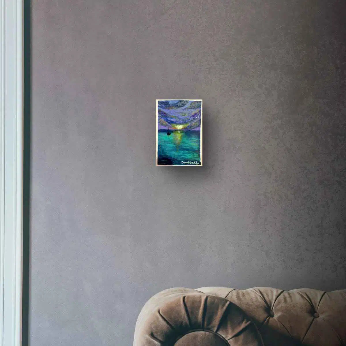 Mini Art - Twilight Sail - Seascape Sailboat Purple Teal