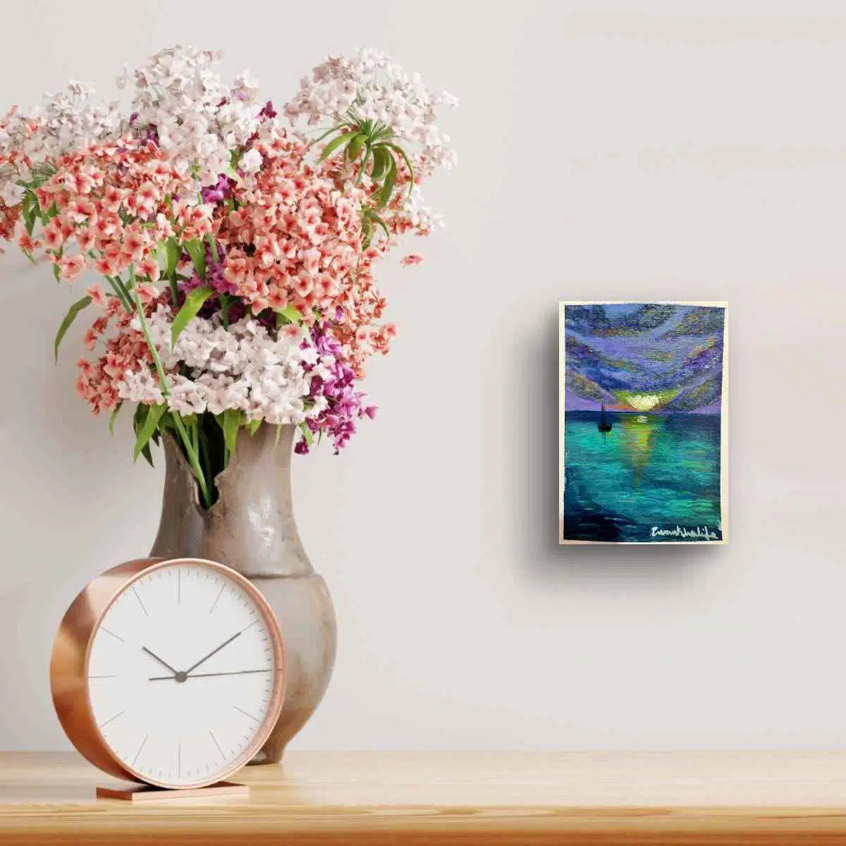 Mini Art - Twilight Sail - Seascape Sailboat Purple Teal