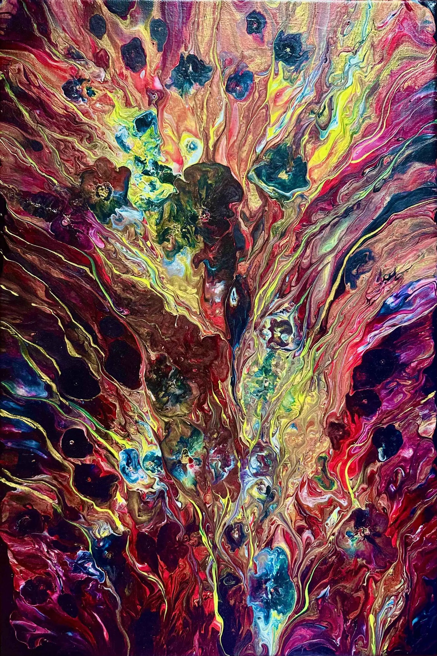 Original Painting - Phoenix - Fluid Abstract Red Gold Fire