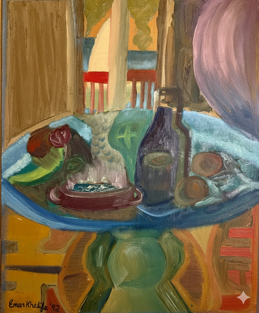 Original Oil Painting - Table of Echoes - Surreal Interior