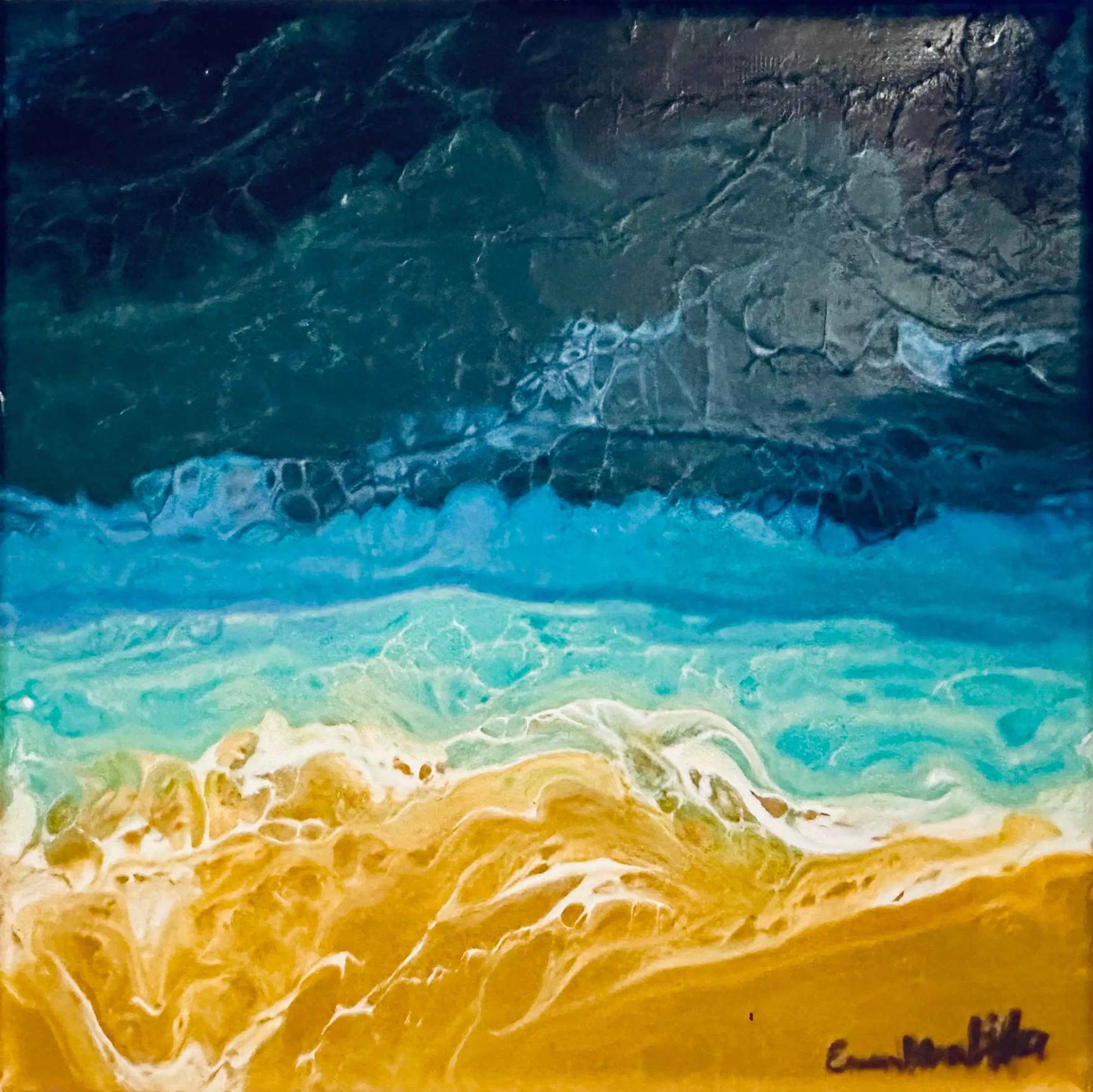 Original Painting - Golden Tide - Fluid Abstract Ocean Blue