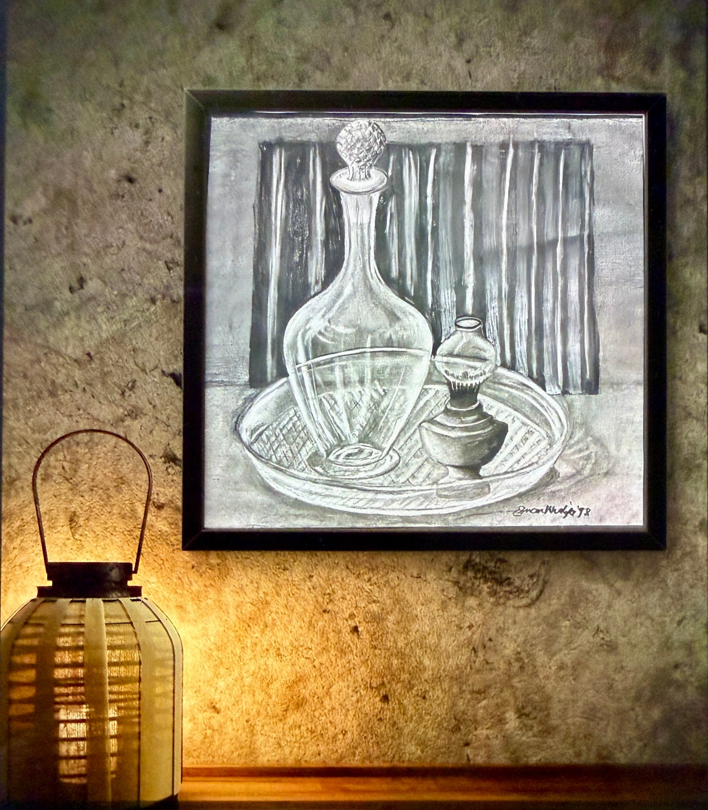 Crystal Memory - Framed Original Drawing - Charcoal Still Life