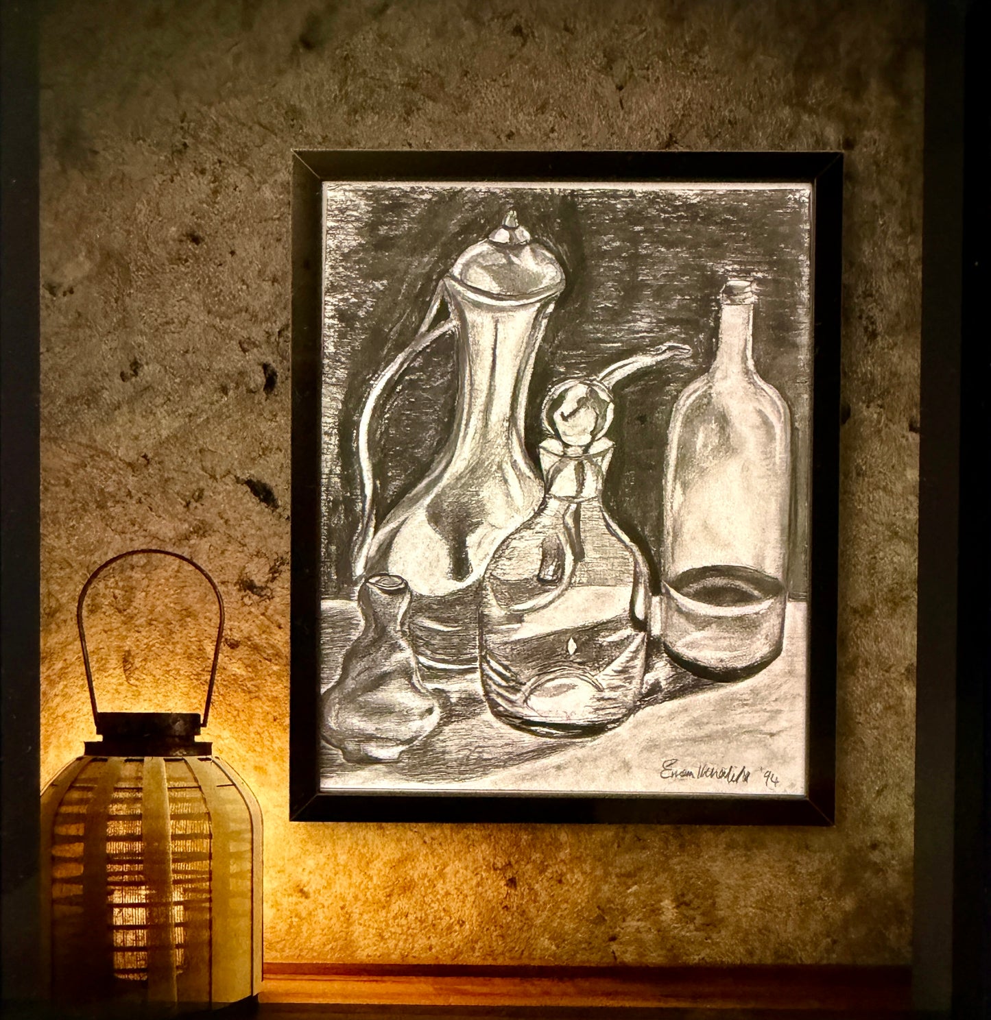 Silent Reflection - Framed Original Charcoal Drawing - Still Life