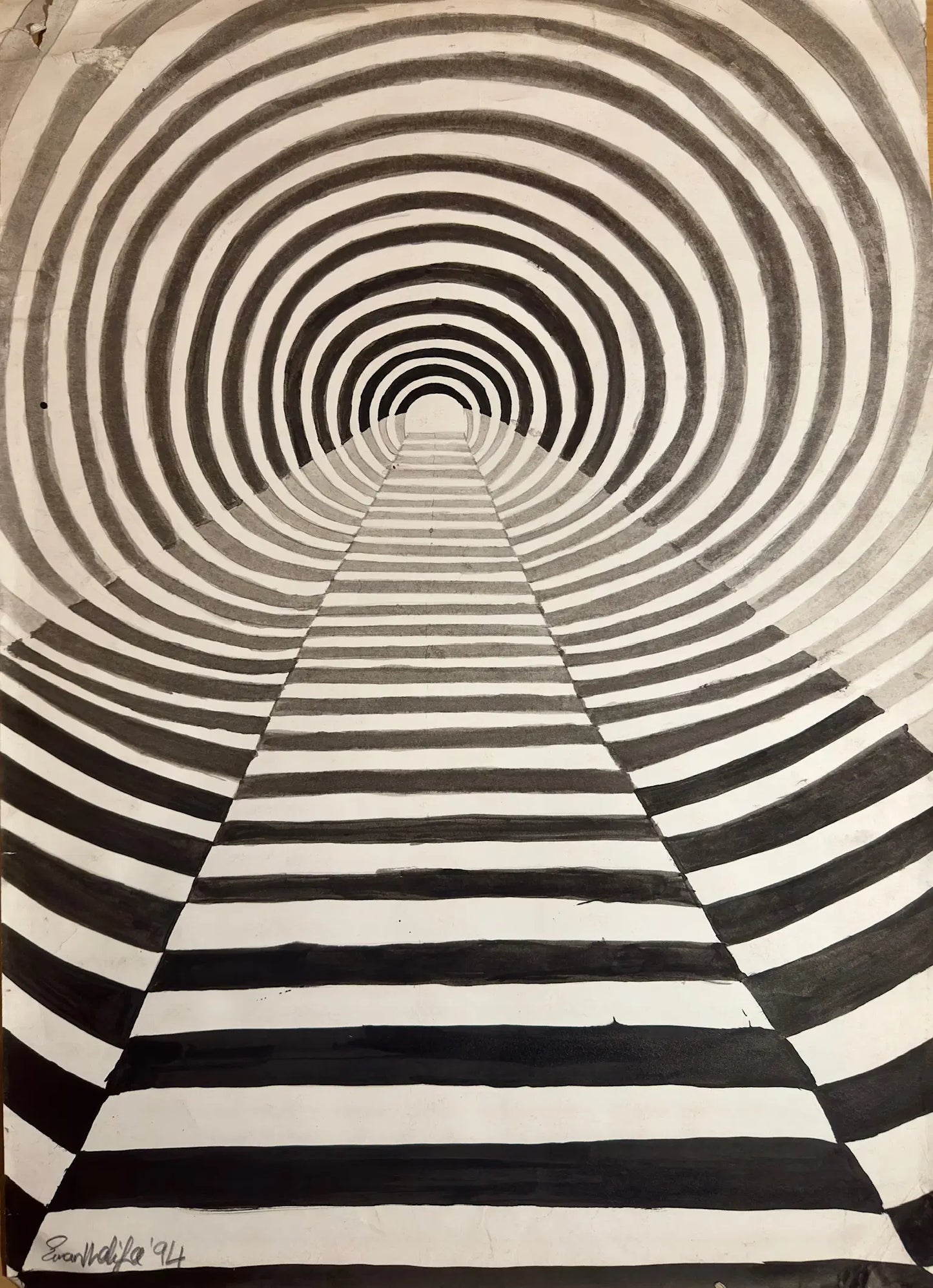 Original Painting - Tunnel of Illusion - Geometric Op Art - Eman's Gallery