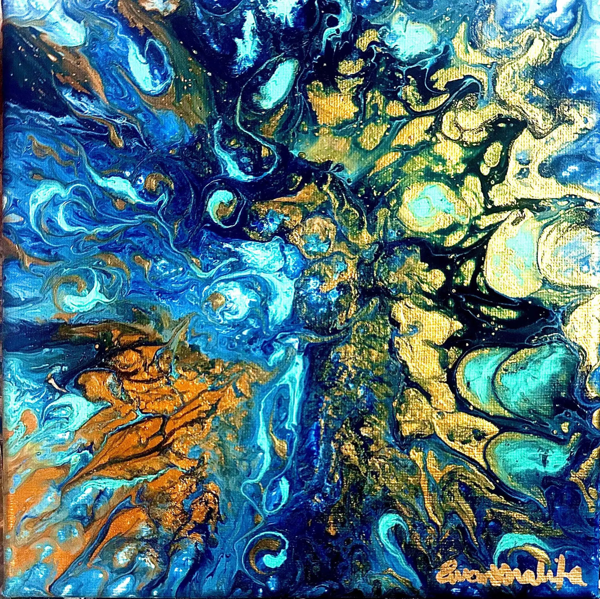 Original Painting - Abracadabra - Fluid Abstract Gold Blue
