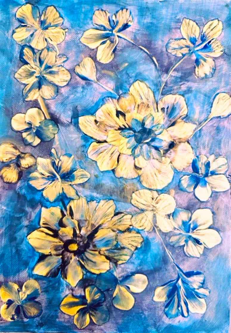 Original Painting – Iris Lake – Gold Floral Abstraction