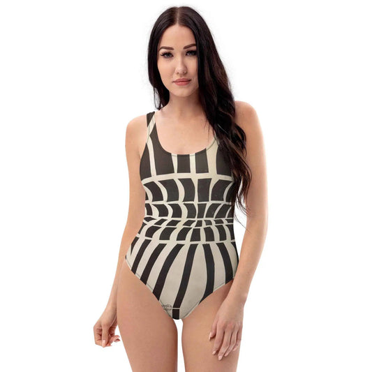 One Piece Swimsuit - Optical Web - Black & White Illusion
