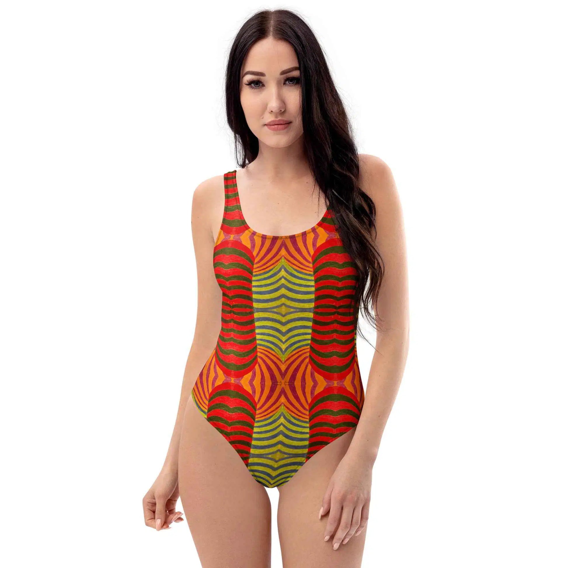 One Piece Swimsuit - No Brake Zone - Geometric Op Art Motion