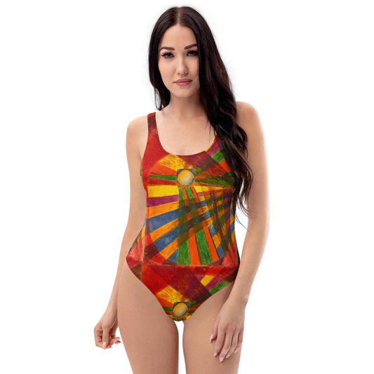 One Piece Swimsuit - Solar Burst - Geometric Colourful Art