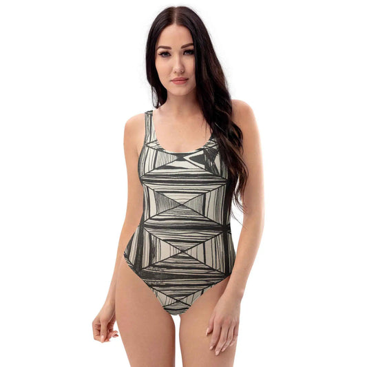 One Piece Swimsuit - Deception - Geometric Op Art