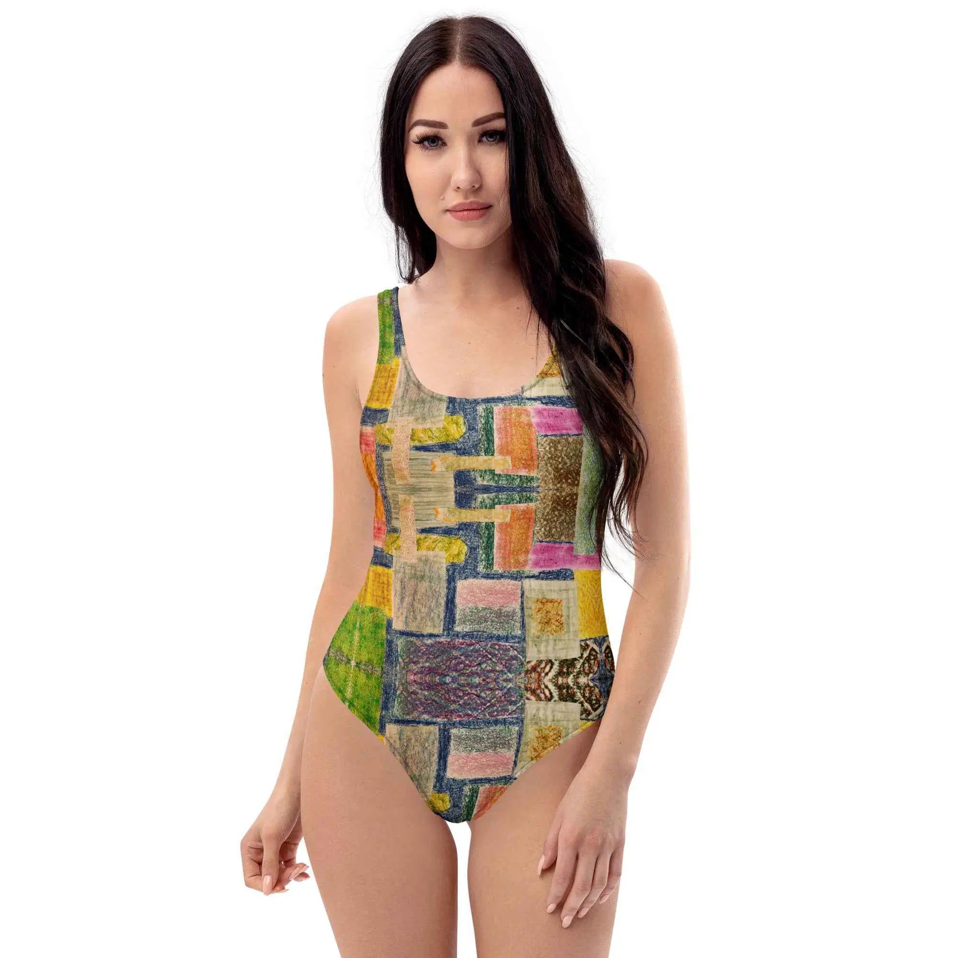 One Piece Swimsuit - The Hearth Quilt - Folk Patchwork Art